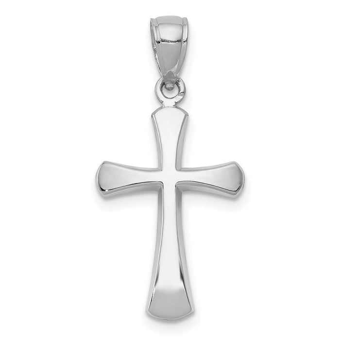 Million Charms 14K White Gold Themed Polished Beveled Relgious Cross With Round Tips Charm