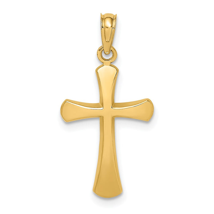 Million Charms 14K Yellow Gold Themed Polished Beveled Relgious Cross With Round Tips Charm
