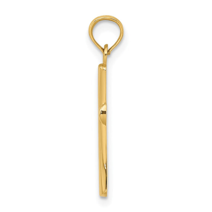 Million Charms 14K Yellow Gold Themed Polished Beveled Relgious Cross With Round Tips Charm