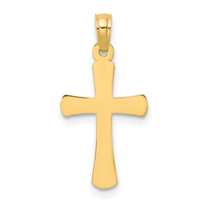 Million Charms 14K Yellow Gold Themed Polished Beveled Relgious Cross With Round Tips Charm