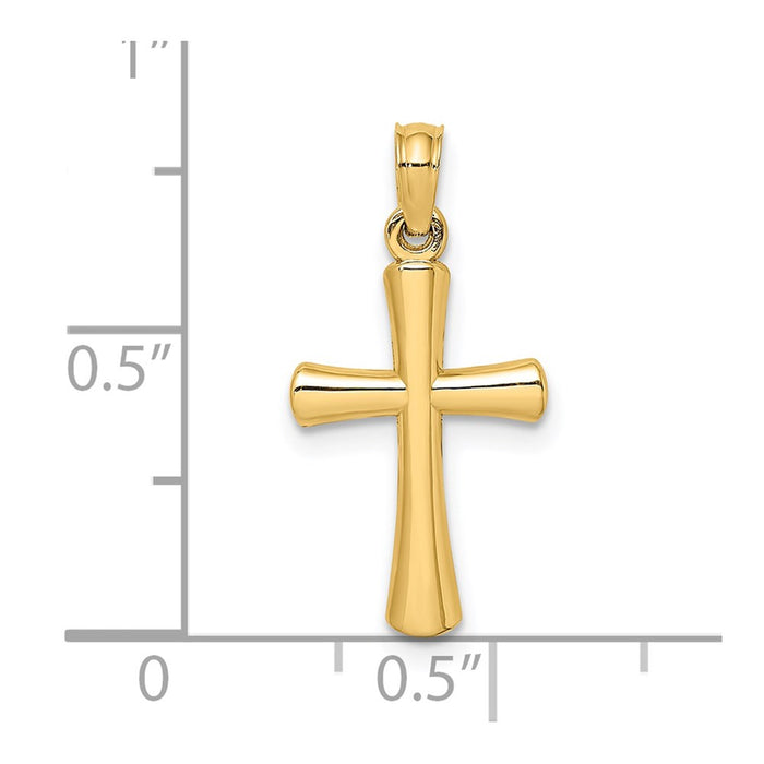 Million Charms 14K Yellow Gold Themed Polished Beveled Relgious Cross With Round Tips Charm