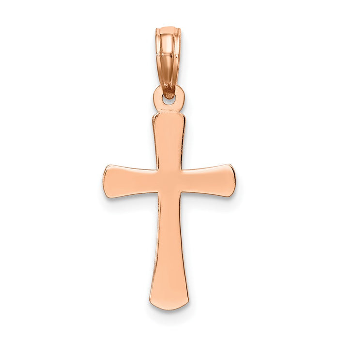Million Charms 14K Rose Gold Themed Polished Beveled Relgious Cross With Round Tips Charm