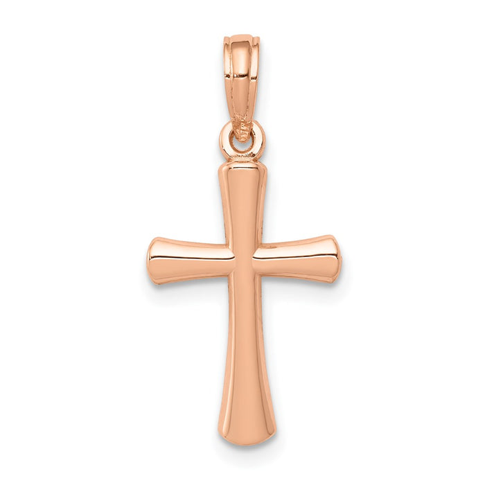 Million Charms 14K Rose Gold Themed Polished Beveled Relgious Cross With Round Tips Charm