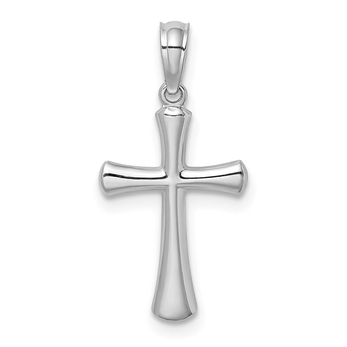 Million Charms 14K White Gold Themed Polished Beveled Relgious Cross With Round Tips Charm