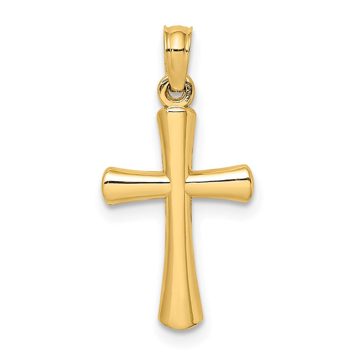 Million Charms 14K Yellow Gold Themed Polished Beveled Relgious Cross With Round Tips Charm