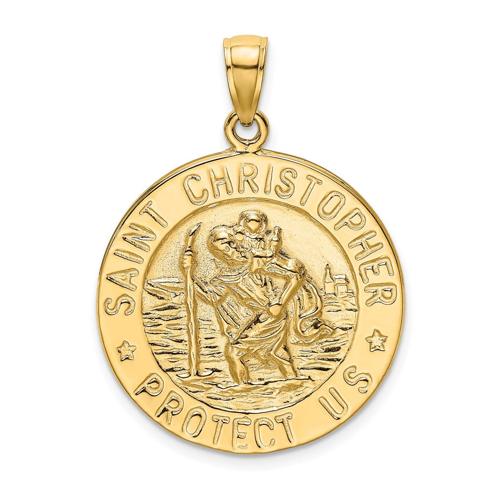 Million Charms 14K Yellow Gold Themed Polished Religious Saint Christopher Coin Charm