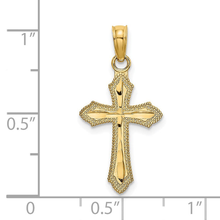 Million Charms 14K Yellow Gold Themed Diamond-Cut With Beaded Edge Relgious Cross Charm