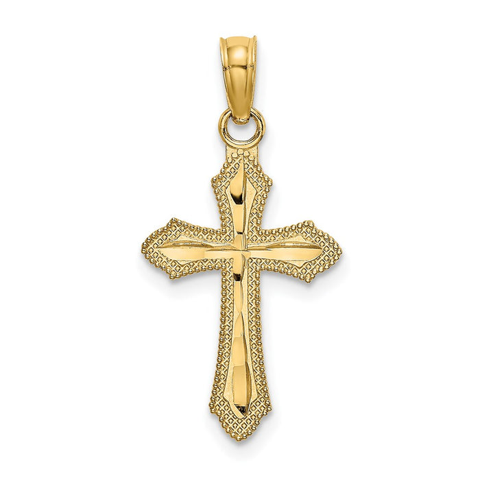 Million Charms 14K Yellow Gold Themed Diamond-Cut With Beaded Edge Relgious Cross Charm