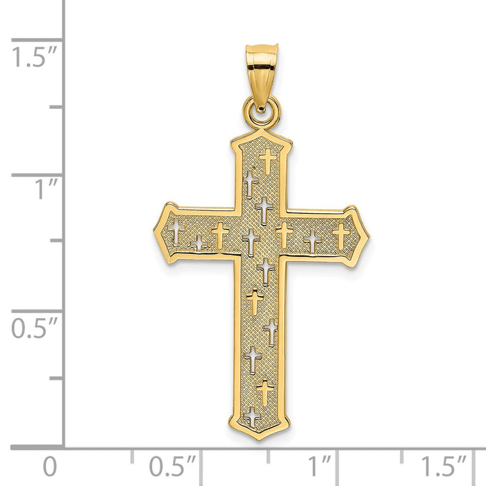 Million Charms 14K Yellow Gold Themed Arrow Tip Relgious Cross With Relgious Cross Accents Charm