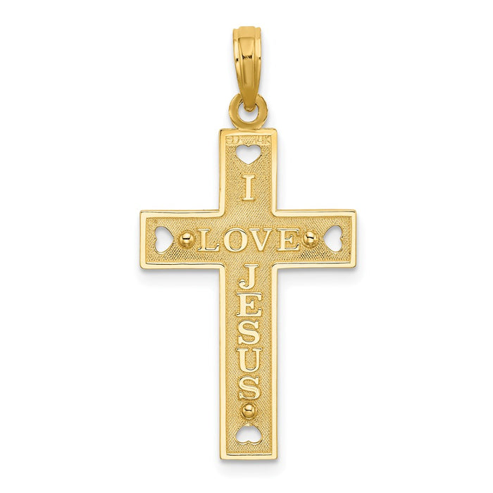 Million Charms 14K Yellow Gold Themed Cut-Out Heart I Love Jesus Relgious Crucifix Charm