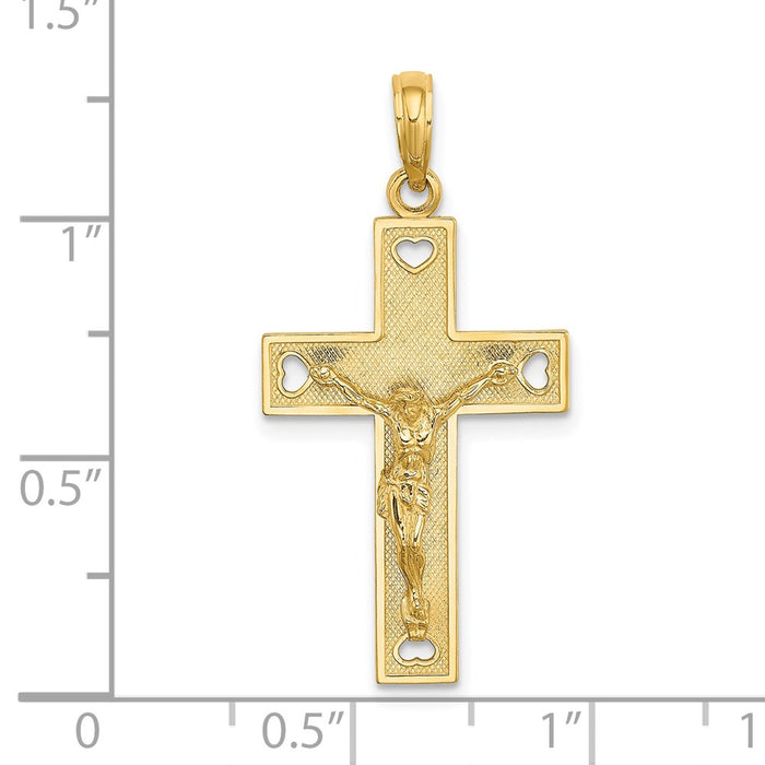 Million Charms 14K Yellow Gold Themed Cut-Out Heart I Love Jesus Relgious Crucifix Charm