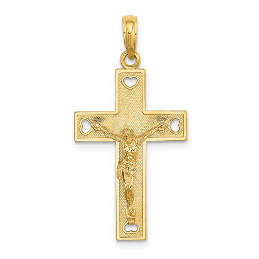Million Charms 14K Yellow Gold Themed Cut-Out Heart I Love Jesus Relgious Crucifix Charm