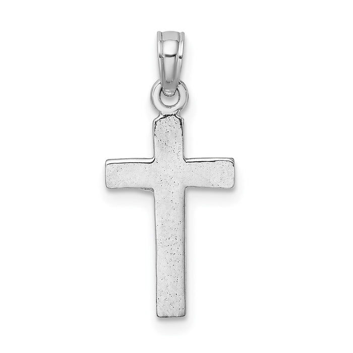 Million Charms 14K White Gold Themed Polished Small Relgious Crucifix Block Relgious Cross Charm