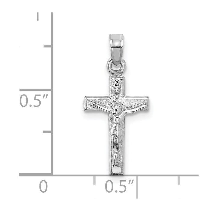 Million Charms 14K White Gold Themed Polished Small Relgious Crucifix Block Relgious Cross Charm