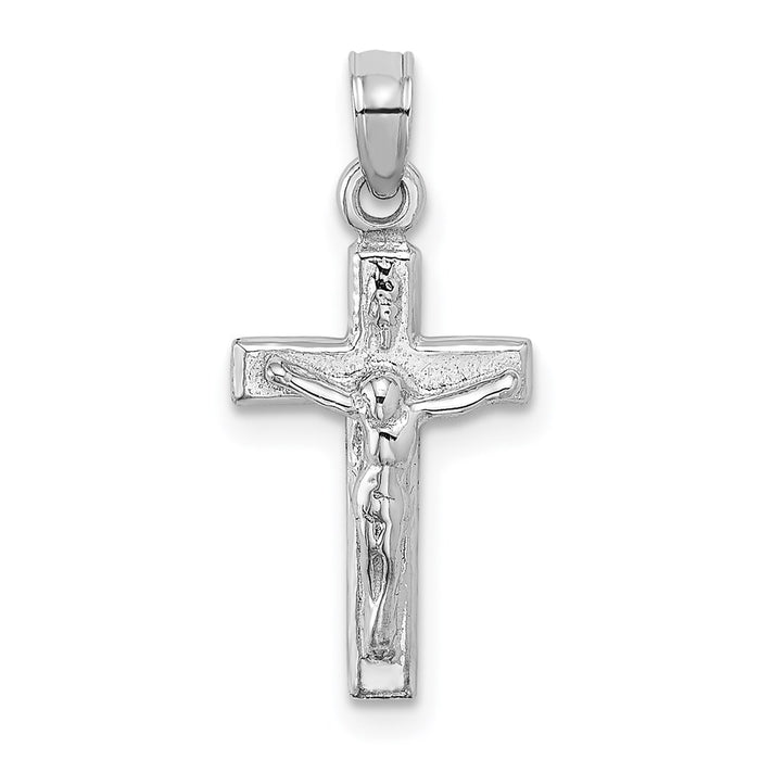 Million Charms 14K White Gold Themed Polished Small Relgious Crucifix Block Relgious Cross Charm