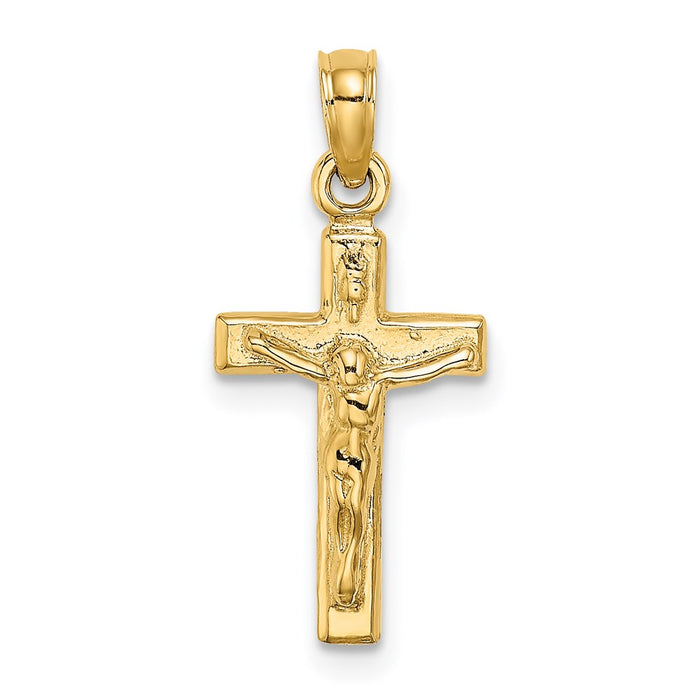 Million Charms 14K Yellow Gold Themed Polished Small Relgious Crucifix Block Relgious Cross Charm