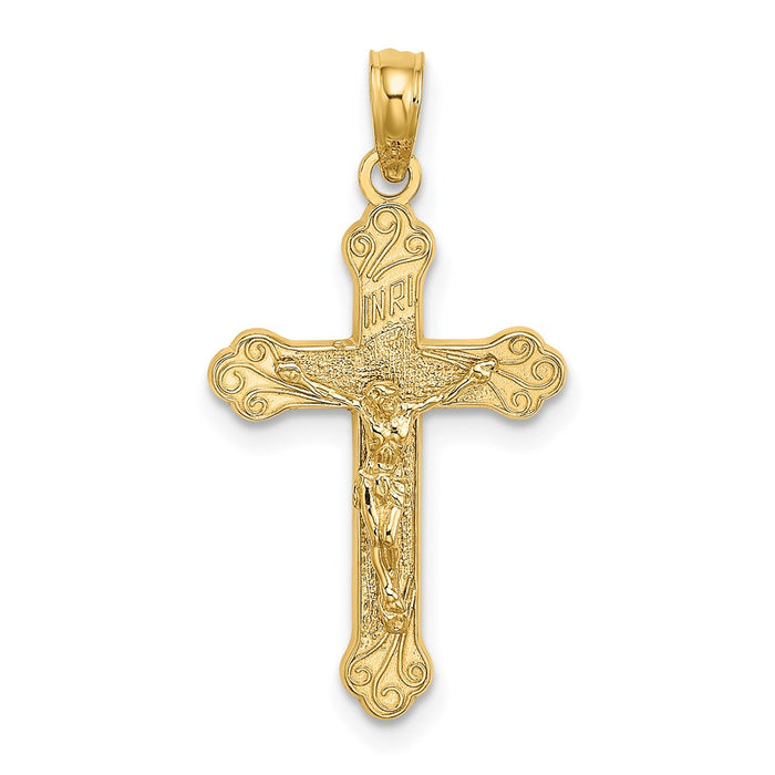 Million Charms 14K Yellow Gold Themed Inri Relgious Crucifix With Scroll Tips Charm