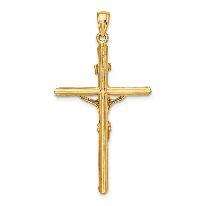 Million Charms 14K Yellow Gold Themed Textured Relgious Crucifix Charm