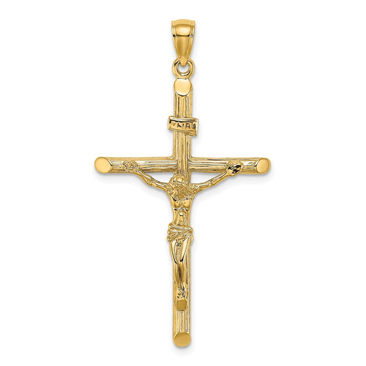 Million Charms 14K Yellow Gold Themed Textured Relgious Crucifix Charm