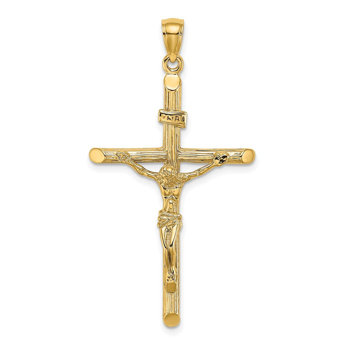 Million Charms 14K Yellow Gold Themed Textured Relgious Crucifix Charm