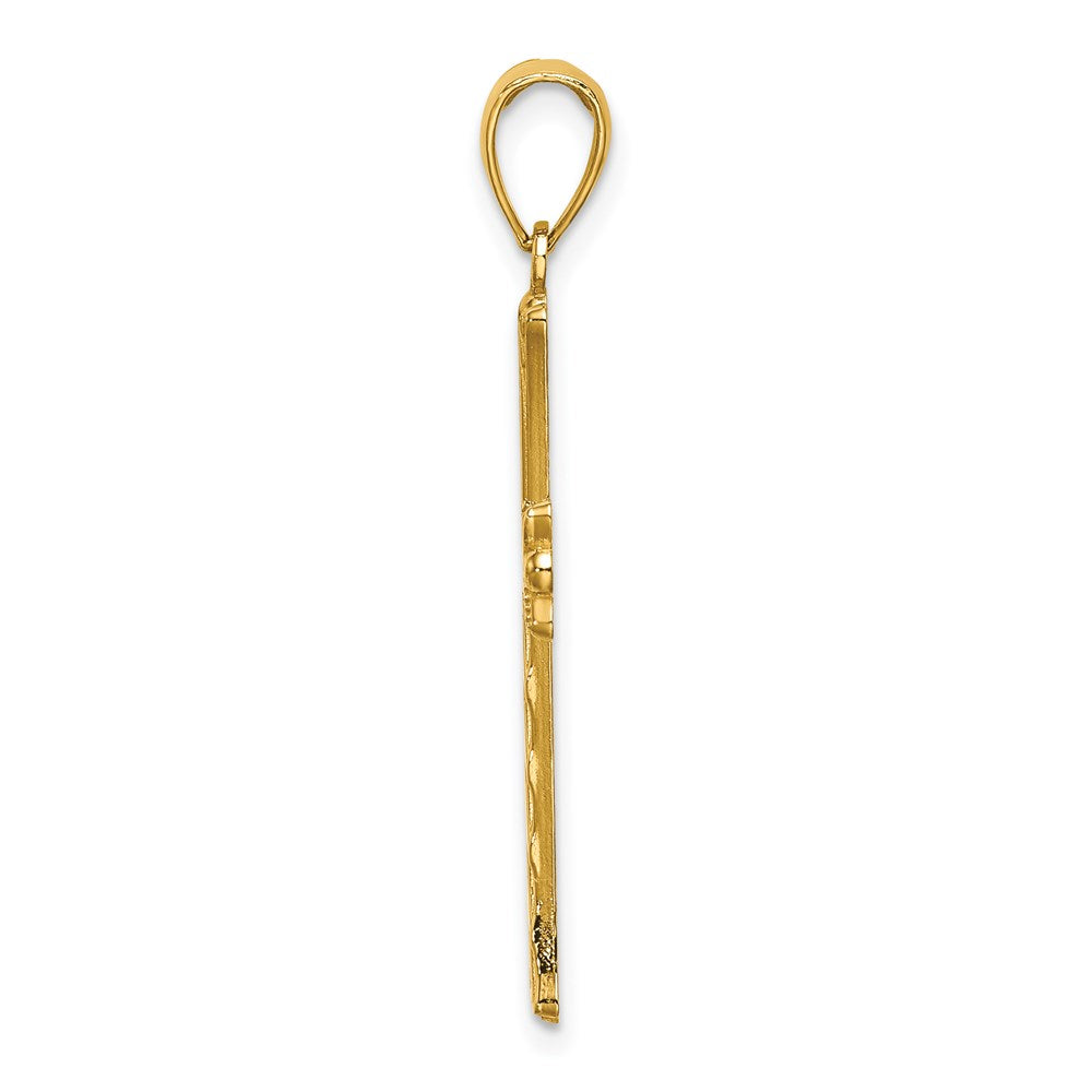Million Charms 14K Yellow Gold Themed Textured Relgious Cross Charm