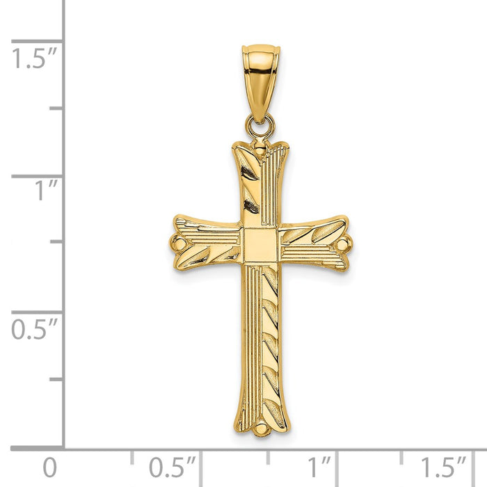 Million Charms 14K Yellow Gold Themed Textured Relgious Cross Charm