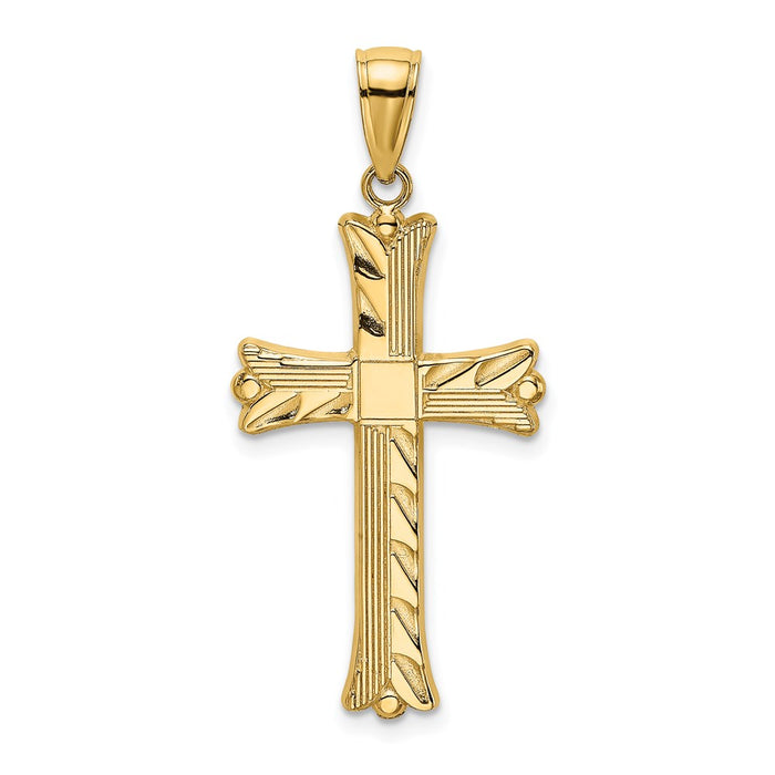 Million Charms 14K Yellow Gold Themed Textured Relgious Cross Charm