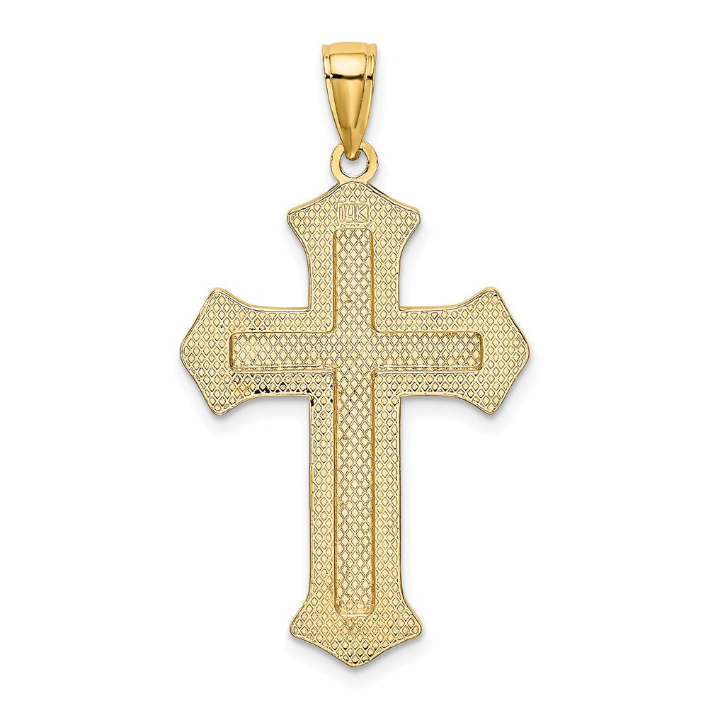 Million Charms 14K Yellow Gold Themed 2-D Filigree Center Block Relgious Cross Charm