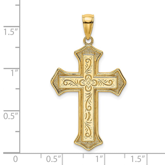 Million Charms 14K Yellow Gold Themed 2-D Filigree Center Block Relgious Cross Charm