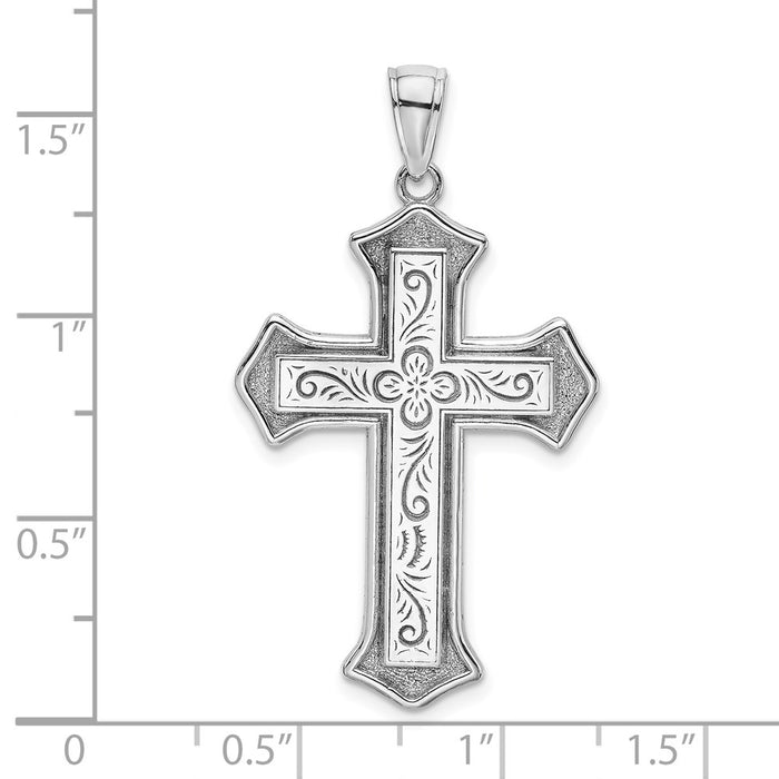 Million Charms 14K White Gold Themed 2-D Filigree Center Block Relgious Cross Charm