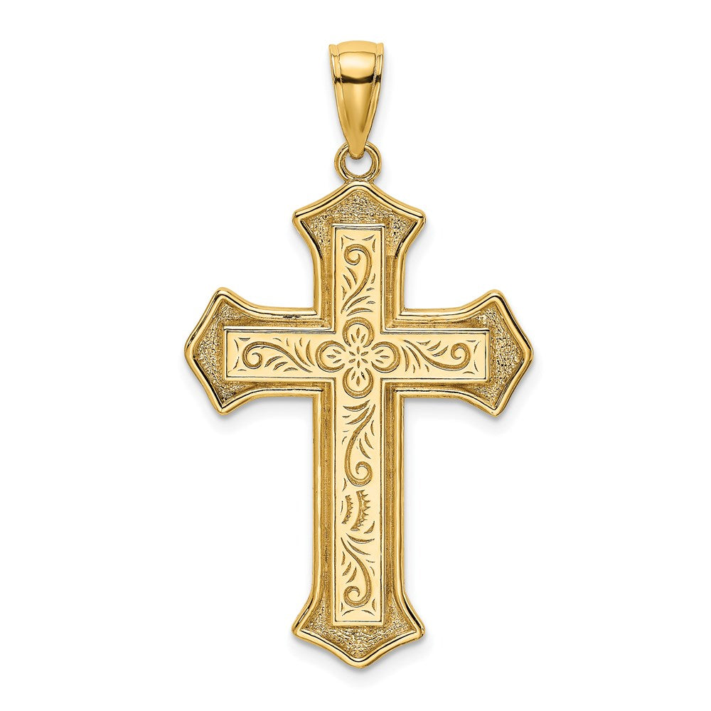 Million Charms 14K Yellow Gold Themed 2-D Filigree Center Block Relgious Cross Charm