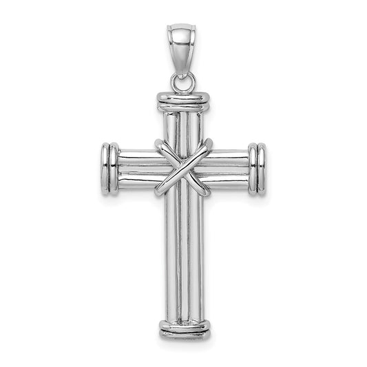 Million Charms 14K White Gold Themed Polished Relgious Cross Pendant