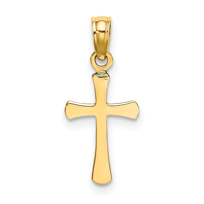 Million Charms 14K Yellow Gold Themed Polished Beveled Relgious Cross With Round Tips Charm