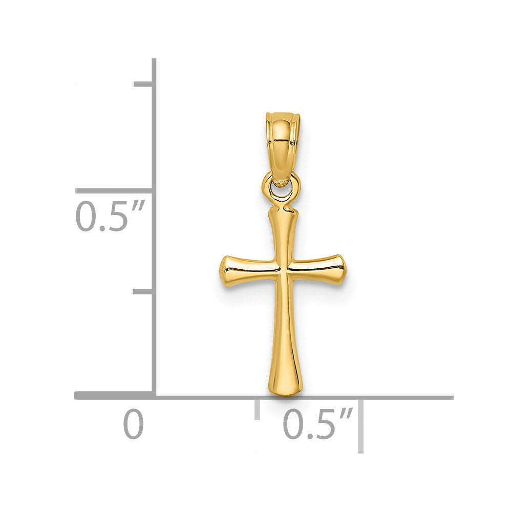 Million Charms 14K Yellow Gold Themed Polished Beveled Relgious Cross With Round Tips Charm