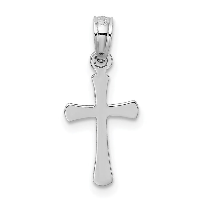 Million Charms 14K White Gold Themed Polished Beveled Relgious Cross With Round Tips Charm