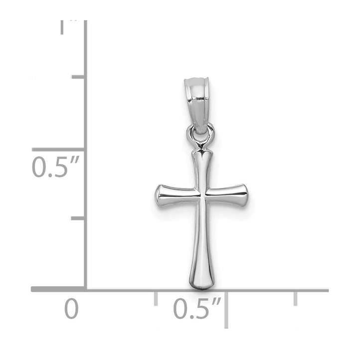 Million Charms 14K White Gold Themed Polished Beveled Relgious Cross With Round Tips Charm