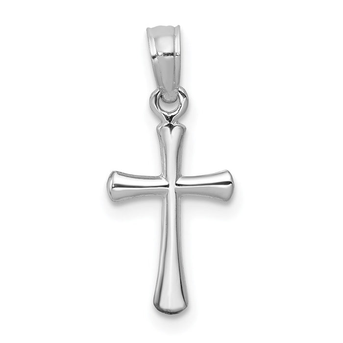 Million Charms 14K White Gold Themed Polished Beveled Relgious Cross With Round Tips Charm