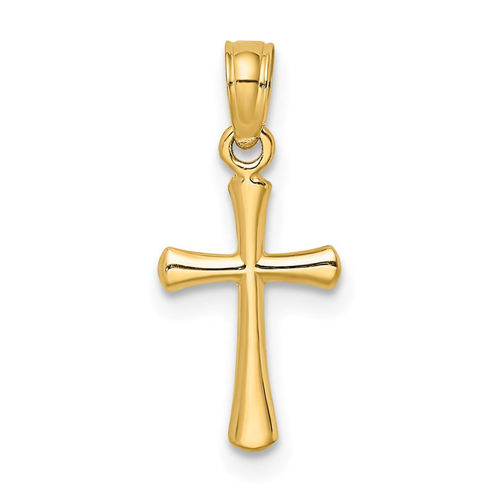 Million Charms 14K Yellow Gold Themed Polished Beveled Relgious Cross With Round Tips Charm