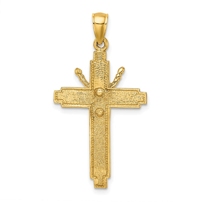 Million Charms 14K Yellow Gold Themed Polished With Beaded Edge Relgious Crucifix Charm