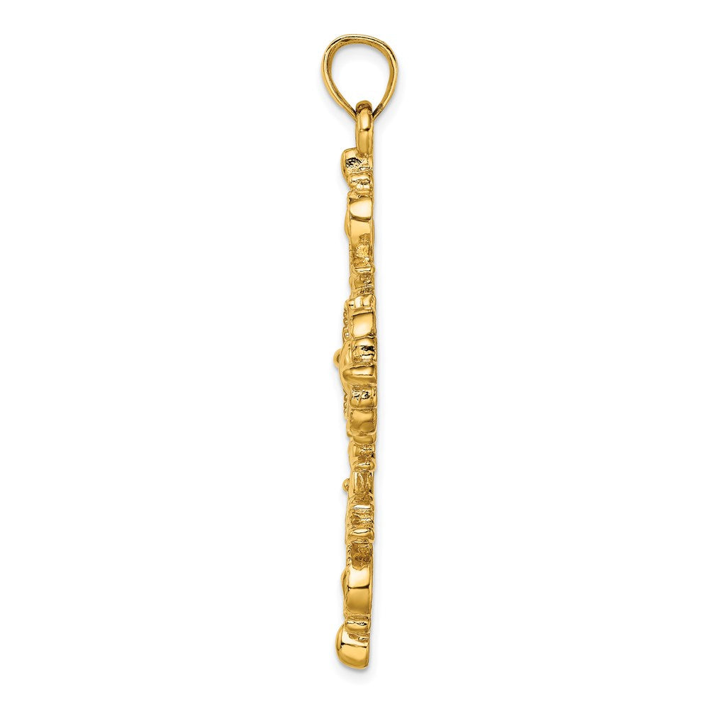 Million Charms 14K Yellow Gold Themed Large Relgious Cross With Fleur-De-Lis Tips Charm