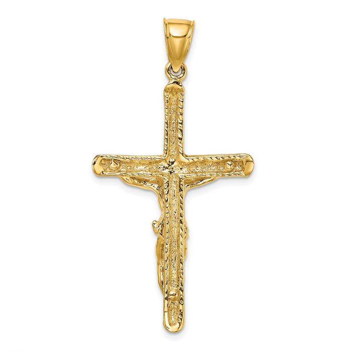 Million Charms 14K Yellow Gold Themed Textured Relgious Crucifix Charm