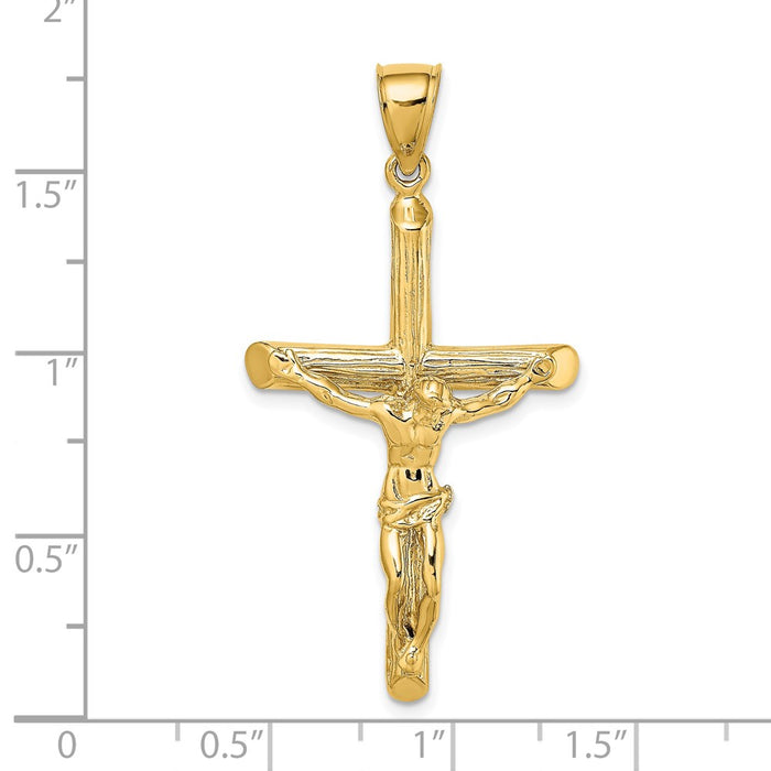 Million Charms 14K Yellow Gold Themed Textured Relgious Crucifix Charm