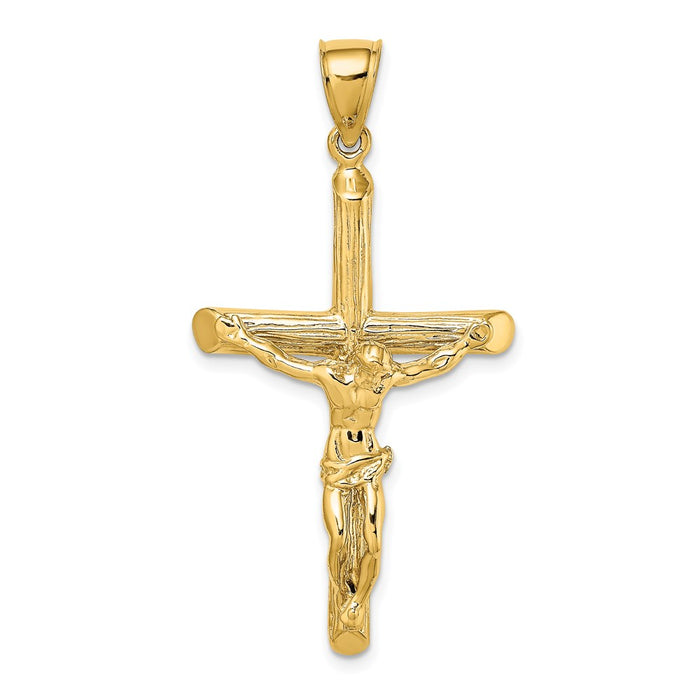 Million Charms 14K Yellow Gold Themed Textured Relgious Crucifix Charm