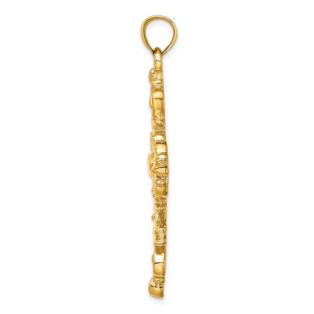 Million Charms 14K Yellow Gold Themed Large Relgious Cross With Fleur-De-Lis Tips Solid Back Charm