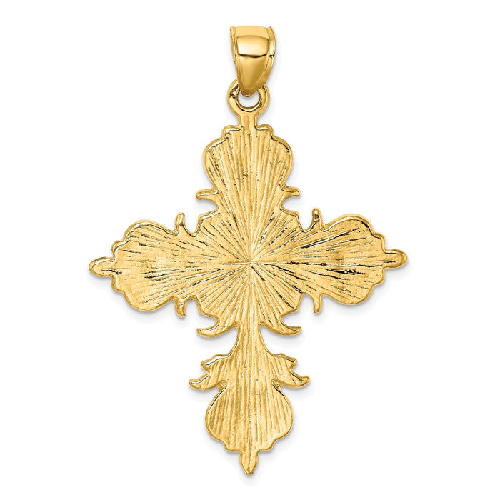 Million Charms 14K Yellow Gold Themed Large Relgious Cross With Fleur-De-Lis Tips Solid Back Charm