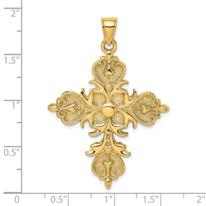 Million Charms 14K Yellow Gold Themed Large Relgious Cross With Fleur-De-Lis Tips Solid Back Charm