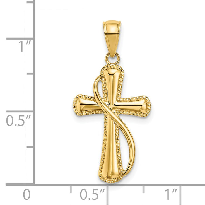 Million Charms 14K Yellow Gold Themed Relgious Cross With Drape Charm