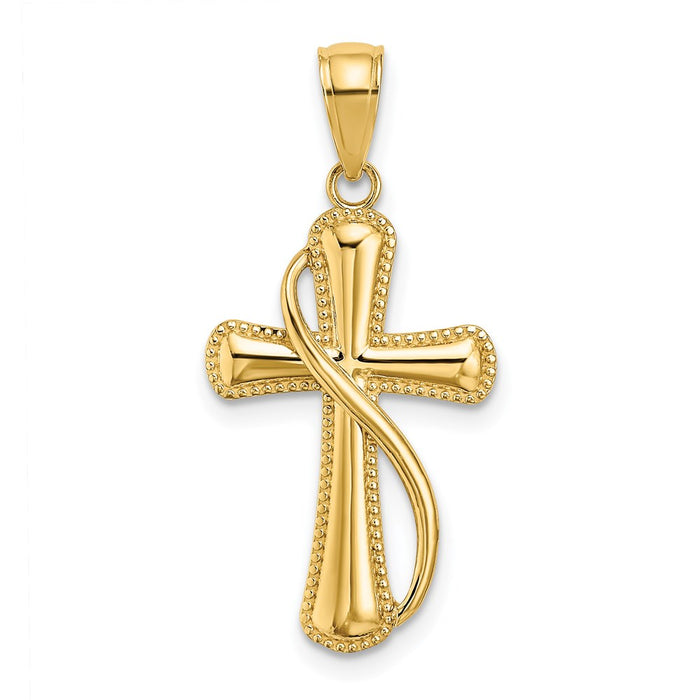 Million Charms 14K Yellow Gold Themed Relgious Cross With Drape Charm