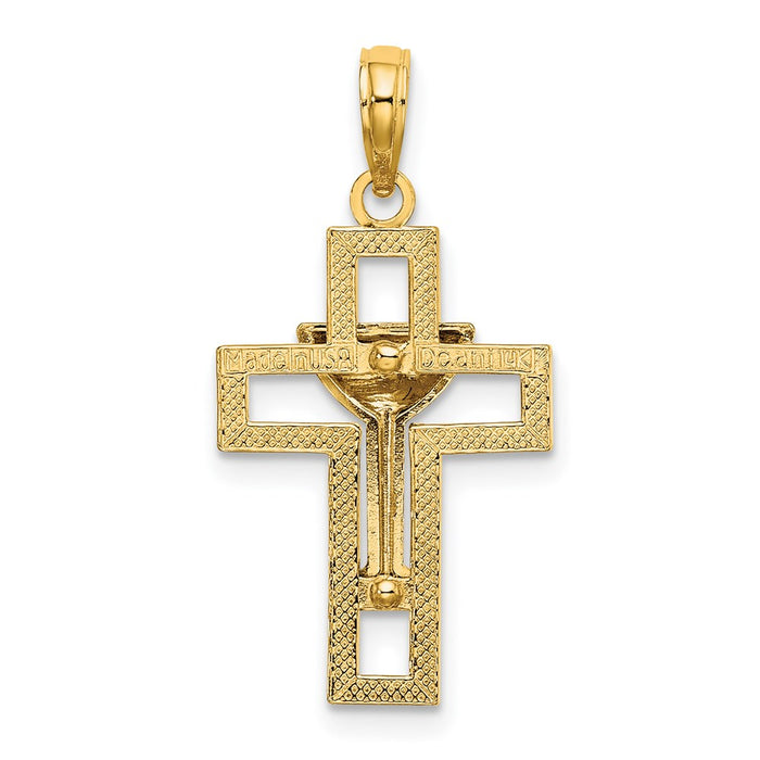 Million Charms 14K Yellow Gold Themed Polished Relgious Cross With Communion Cup Charm