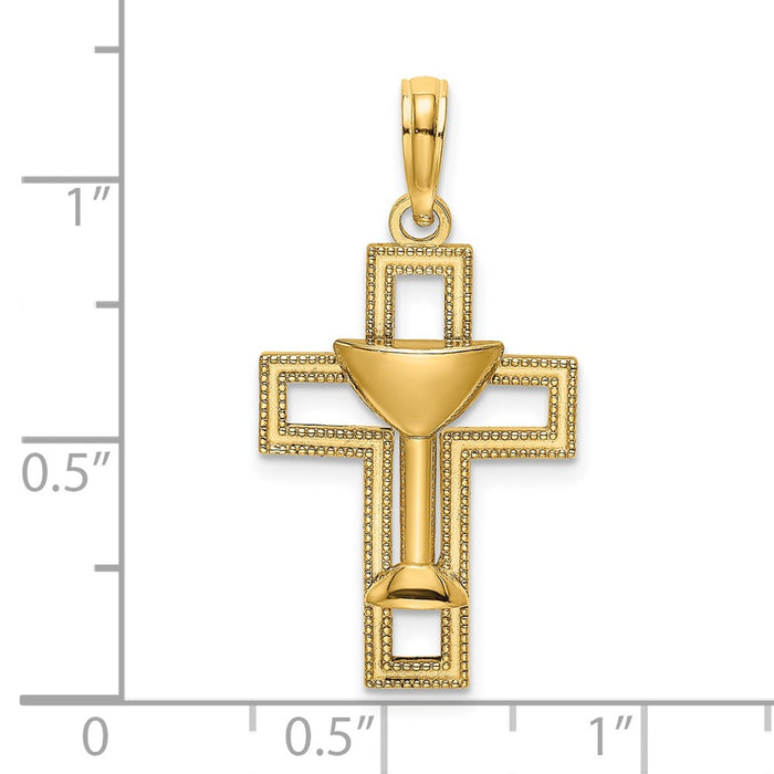 Million Charms 14K Yellow Gold Themed Polished Relgious Cross With Communion Cup Charm